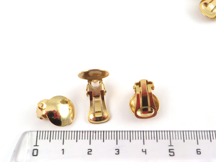 2x Clip d'oreille support pour oreille non percée laiton plaqué or (B-032)