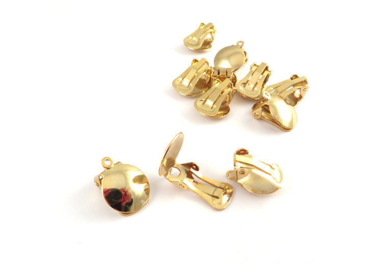 2x Clip d'oreille support pour oreille non percée laiton plaqué or (B-032)