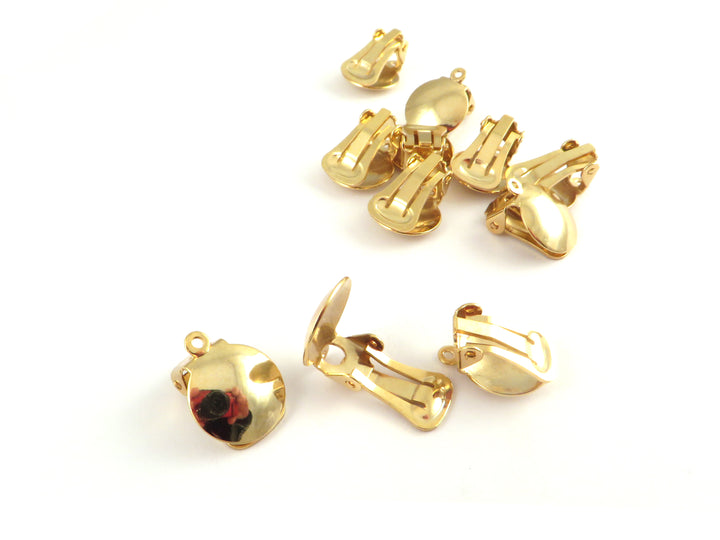 2x Clip d'oreille support pour oreille non percée laiton plaqué or (B-032)