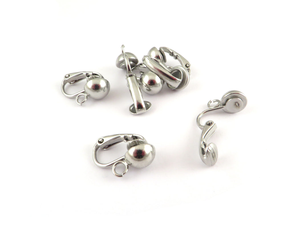 2x Clip d'oreille support pour oreille non percée laiton plaqué titane (B-034)