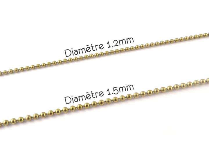Chaîne boule et attache (2 tailles : 1.5mm et 1.2mm) - Laiton brut couleur dorée