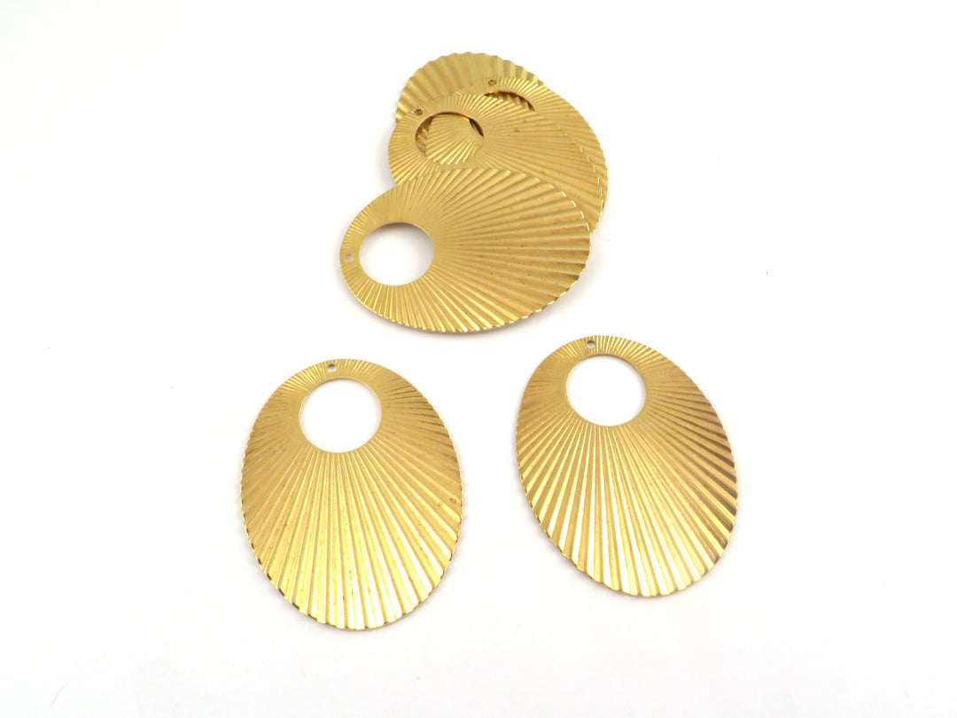 2x Breloque ovale plissé éventail ajouré (30mm x 38mm) PP-415