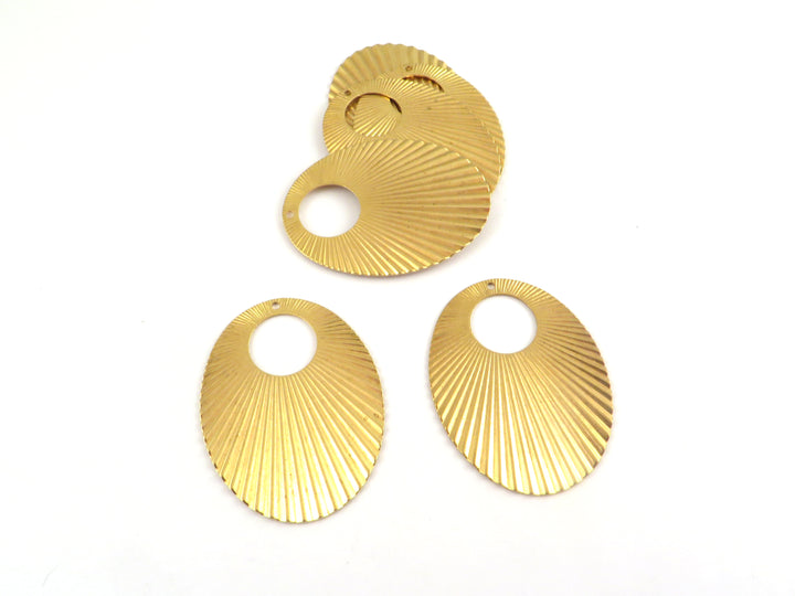 2x Breloque ovale plissé éventail ajouré (30mm x 38mm) PP-415
