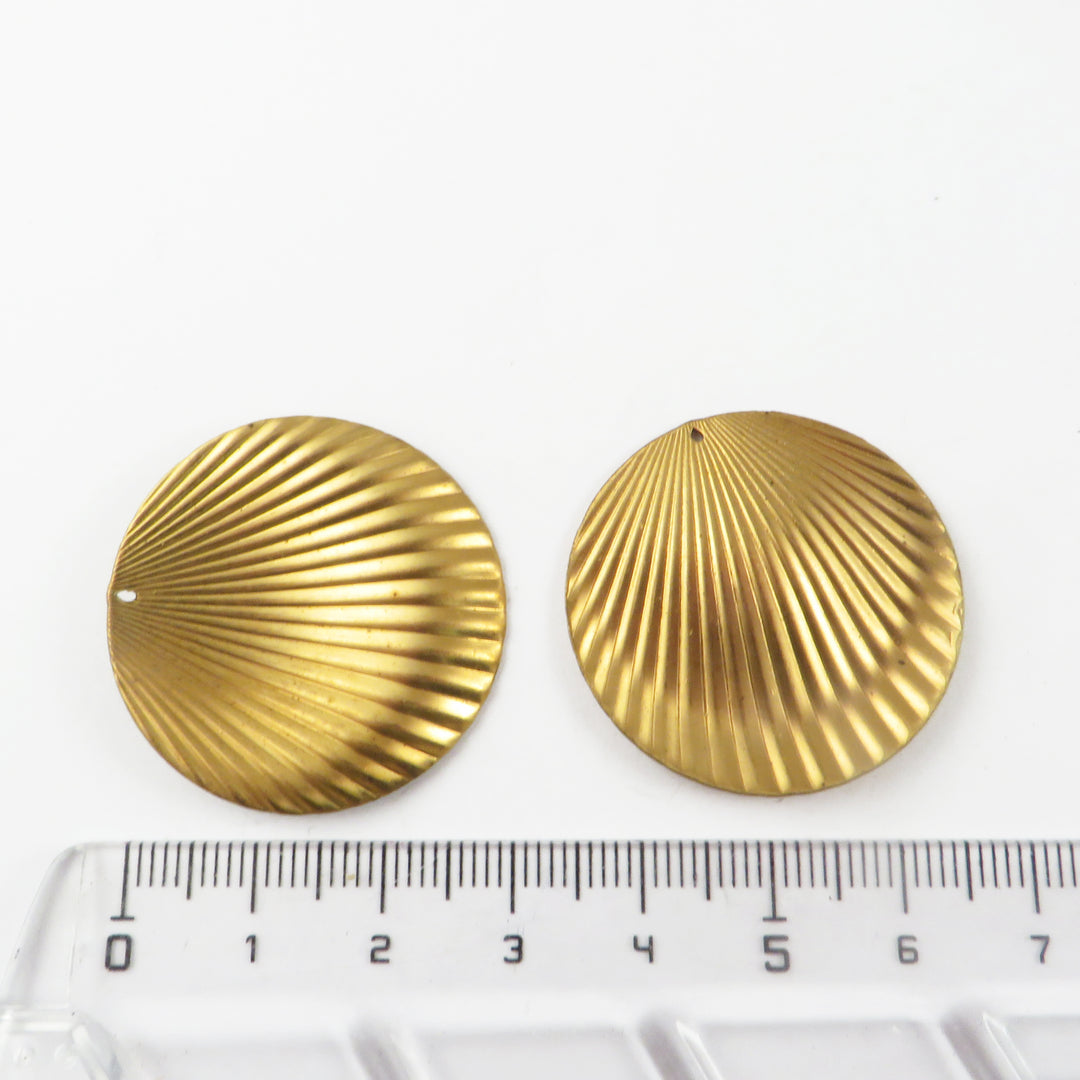 2x Breloque disque plissé + embossé (32mm) PV-338