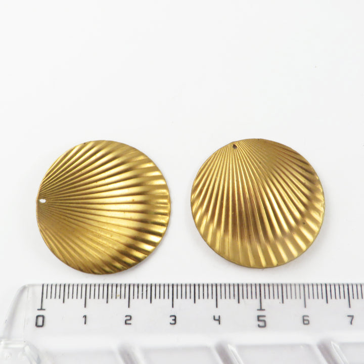 2x Breloque disque plissé + embossé (32mm) PV-338