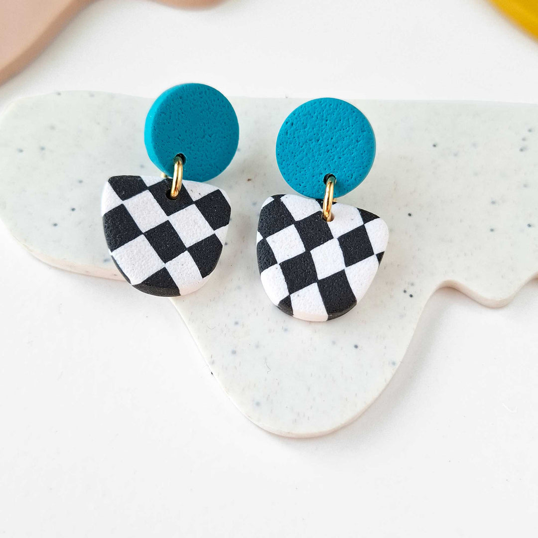Tess - Damier et turquoise