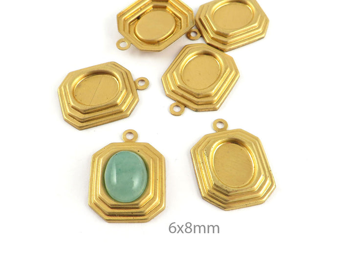 6x Breloque support cabochon 6 x 8 mm Art Déco (20mm x 15mm) M-017