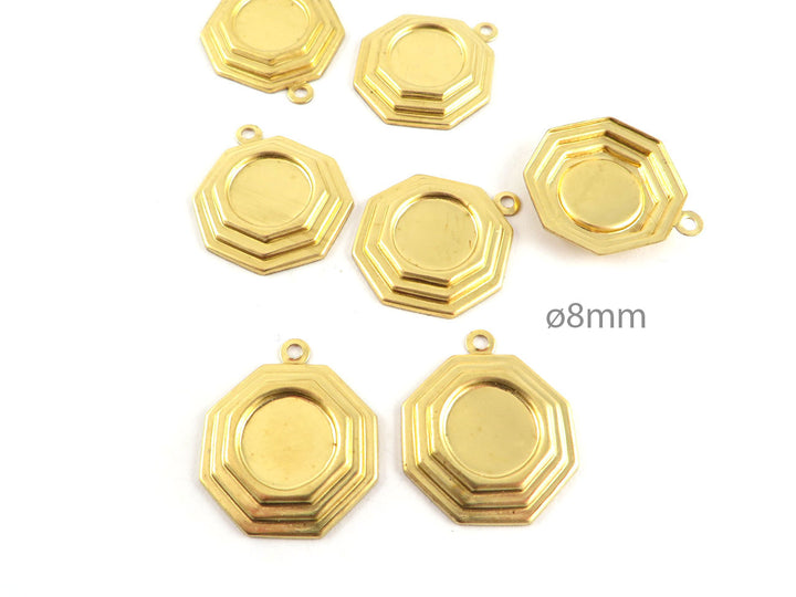 6x Breloque support cabochon rond 8 mm Art Déco (20mm x 18mm) M-066