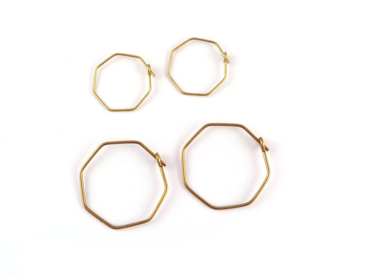 2x Anneau créole boucle d'oreille hexagone fil 0.65mm/0.8mm (15 et 25mm) B-012/B-013