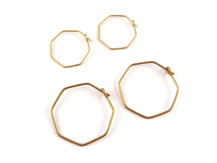 2x Anneau créole boucle d'oreille hexagone fil 0.65mm/0.8mm (15 et 25mm) B-012/B-013