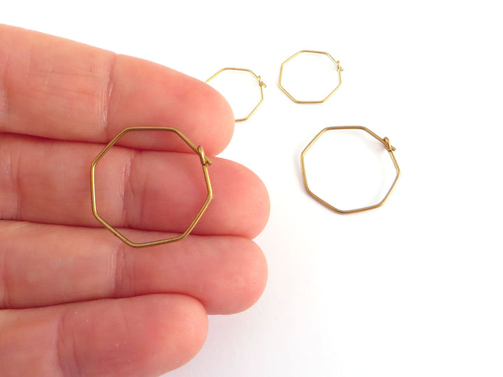 2x Anneau créole boucle d'oreille hexagone fil 0.65mm/0.8mm (15 et 25mm) B-012/B-013