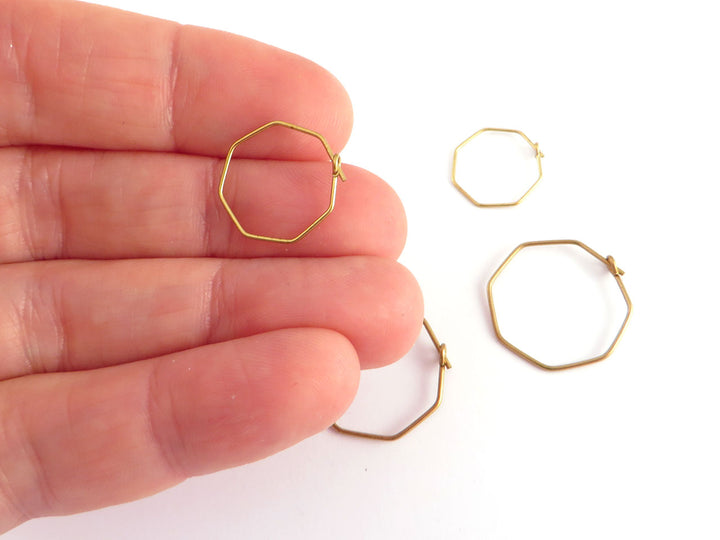 2x Anneau créole boucle d'oreille hexagone fil 0.65mm/0.8mm (15 et 25mm) B-012/B-013