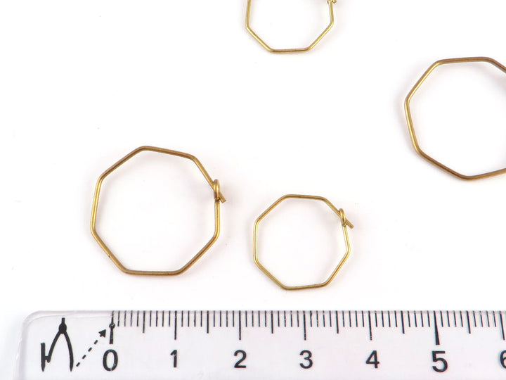 2x Anneau créole boucle d'oreille hexagone fil 0.65mm/0.8mm (15 et 25mm) B-012/B-013