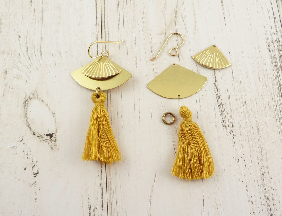 Kit diy bijoux boucles d'oreilles éventail et pompom K-012