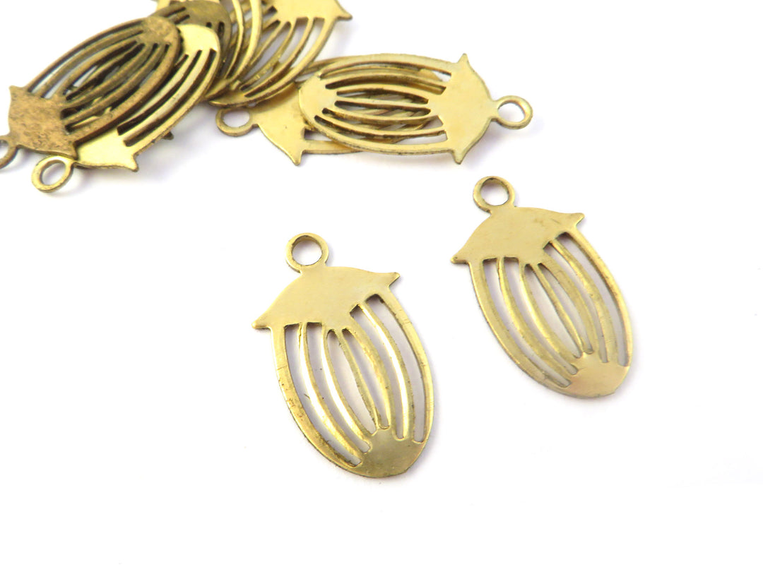 Breloque ovale vintage art déco filigrane fougère boutique