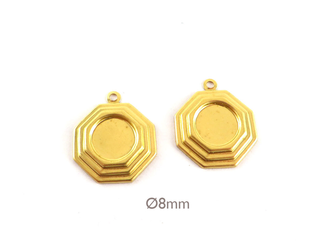 6x Breloque support cabochon rond 8 mm Art Déco (20mm x 18mm) M-066