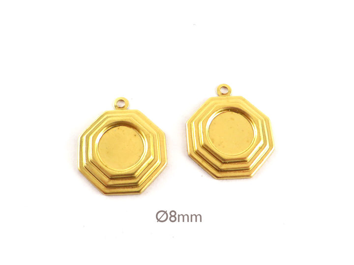 6x Breloque support cabochon rond 8 mm Art Déco (20mm x 18mm) M-066