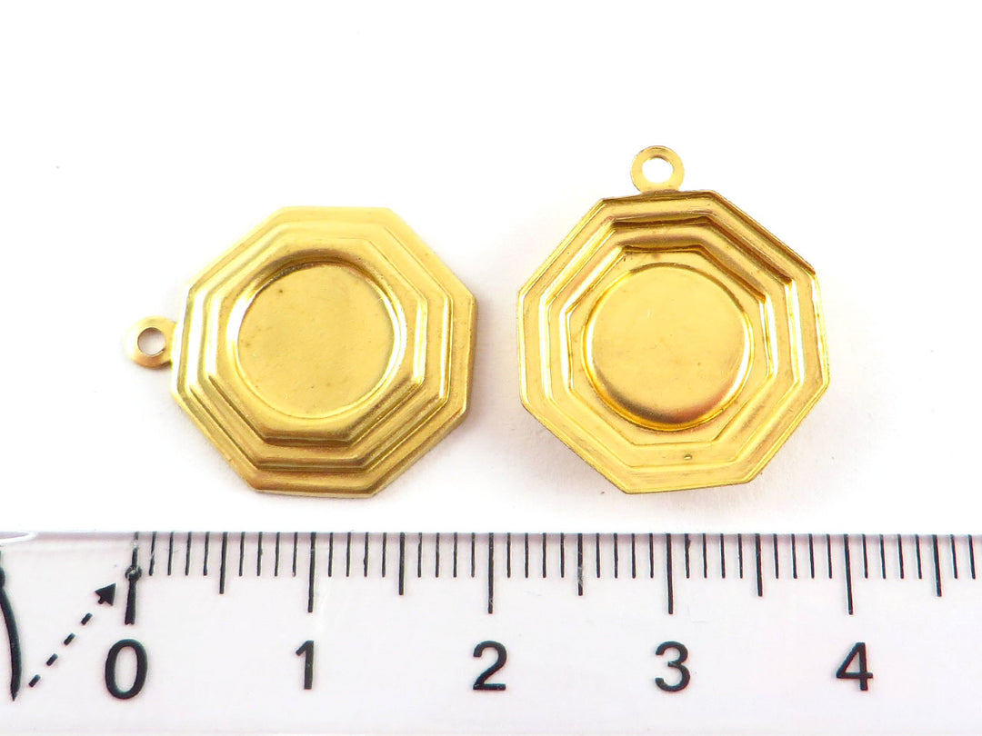 6x Breloque support cabochon rond 8 mm Art Déco (20mm x 18mm) M-066