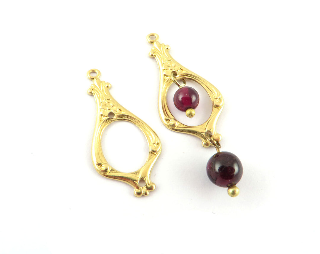 4x Breloque goutte ajourée Art Nouveau (28mm x 13mm) V-067