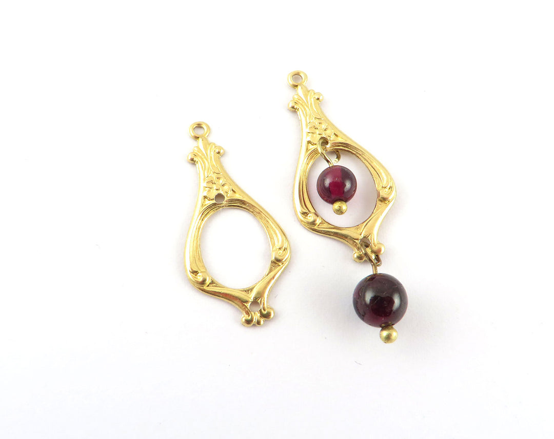 4x Breloque goutte ajourée Art Nouveau (28mm x 13mm) V-067