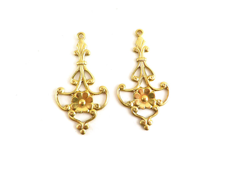 2x Pendentif goutte chandelier fleur Vintage (38mm x 20mm) V-054