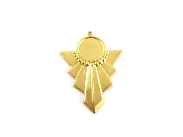 2x Pendentif triangle Art déco support cabochon rond (34mm x 44mm) V-086