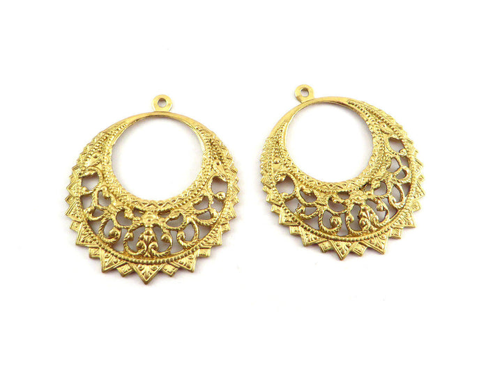 2x Pendentif créole ethnique filigrane (33mm x 28mm) V-091