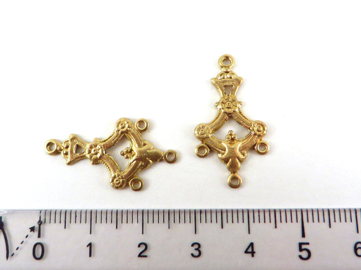 2x Connecteur goutte vintage Art Nouveau 4 œillets (27mm x 14mm) V-029