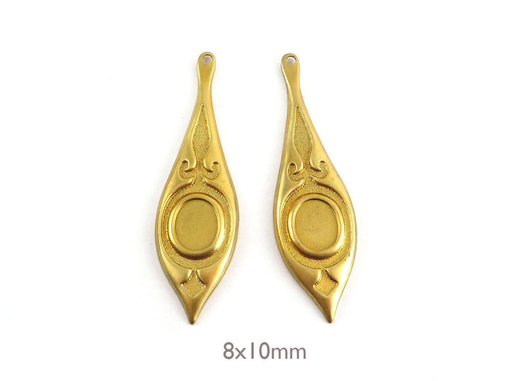 2x Pendentif goutte pointue support cabochon 8x10 (54mm x 15mm) V-002