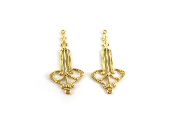 2x Connecteur goutte ajourée vintage filigrane (28mm x 15mm) V-065