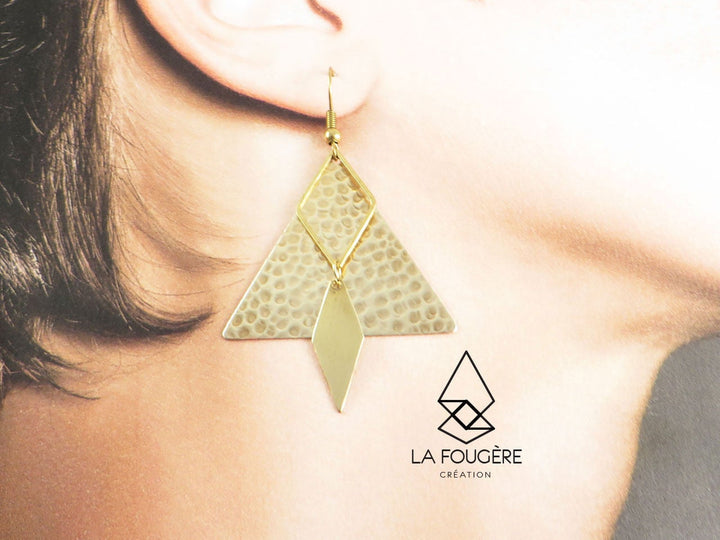 Kit diy bijoux boucles d'oreilles triangle martelé losange K-001