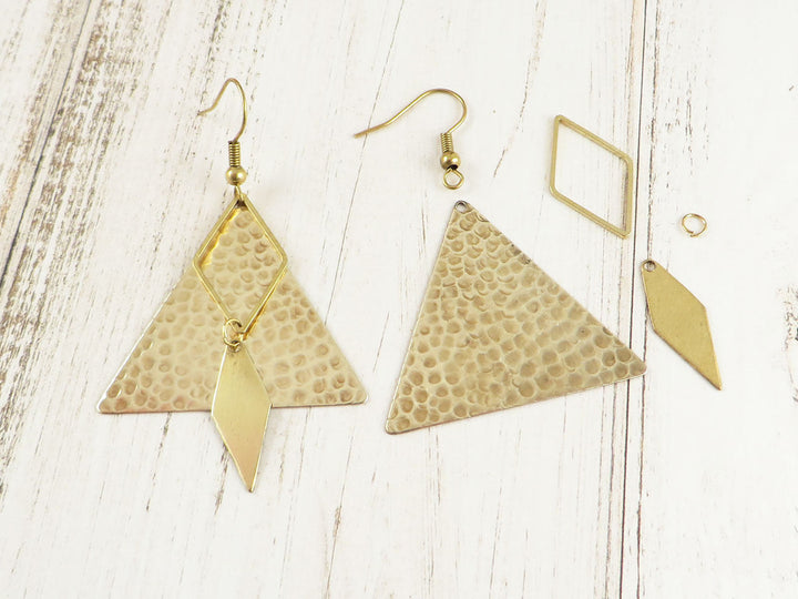 Kit diy bijoux boucles d'oreilles triangle martelé losange K-001