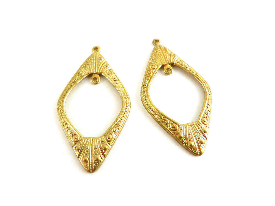 2x Breloque losange Art Deco Vintage (40mm x 21mm) V-013