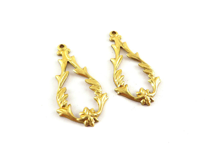 2x Pendentif goutte feuille Art Nouveau vintage (33mm x 16mm) V-085