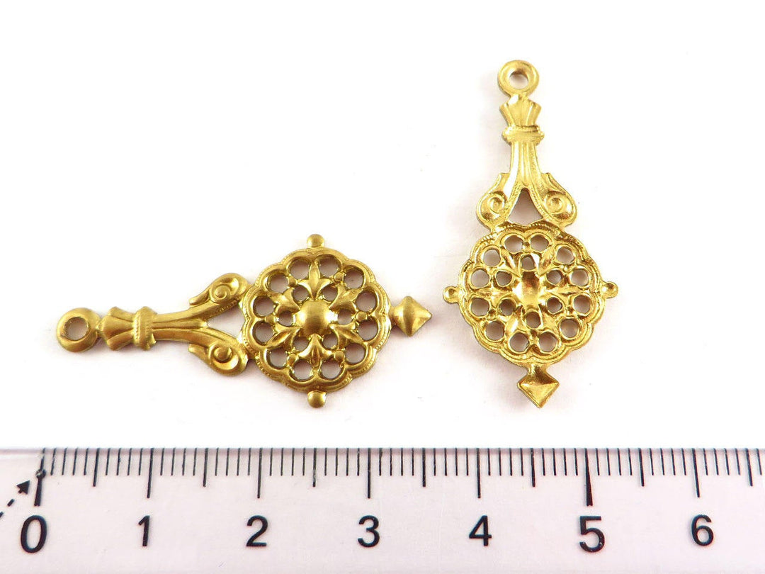 2x Pendentif goutte pendule rosace Vintage (36mm x 17mm) V-080