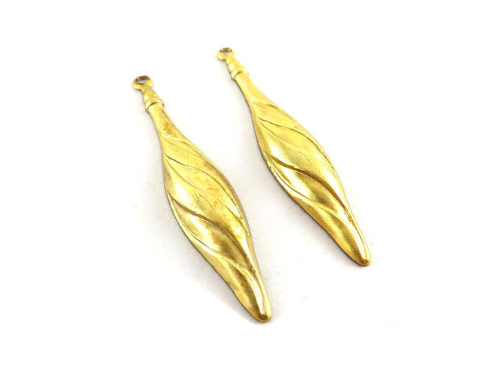 4x Breloque Goutte feuille enroulée cocon (40mm x 8mm) V-119