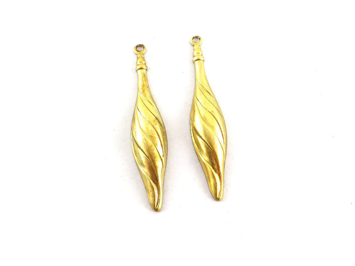 4x Breloque Goutte feuille enroulée cocon (40mm x 8mm) V-119