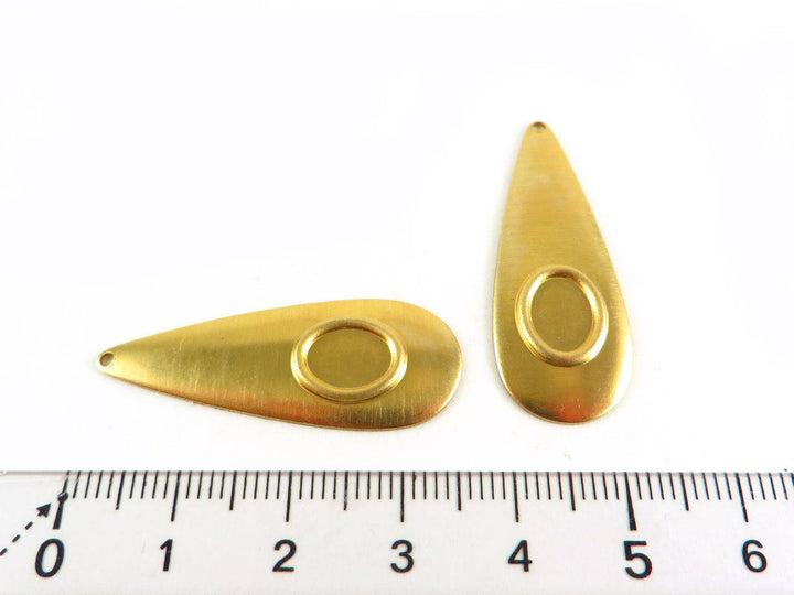 4x Breloque goutte support cabochon 6 x 8 (35mm x 13mm) PV-065