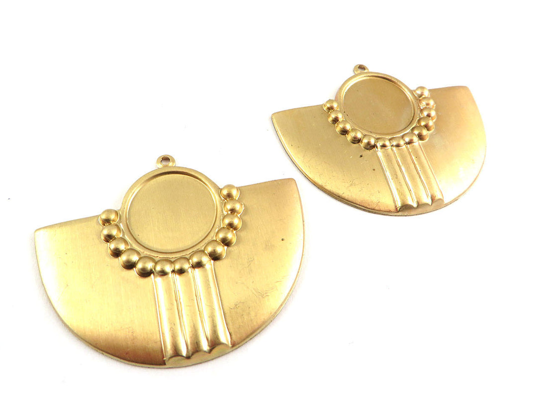 2x Pendentif demi-lune Art déco support cabochon rond 12mm (39mm x 32mm) V-100