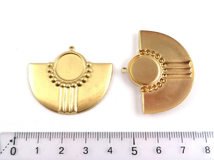2x Pendentif demi-lune Art déco support cabochon rond 12mm (39mm x 32mm) V-100