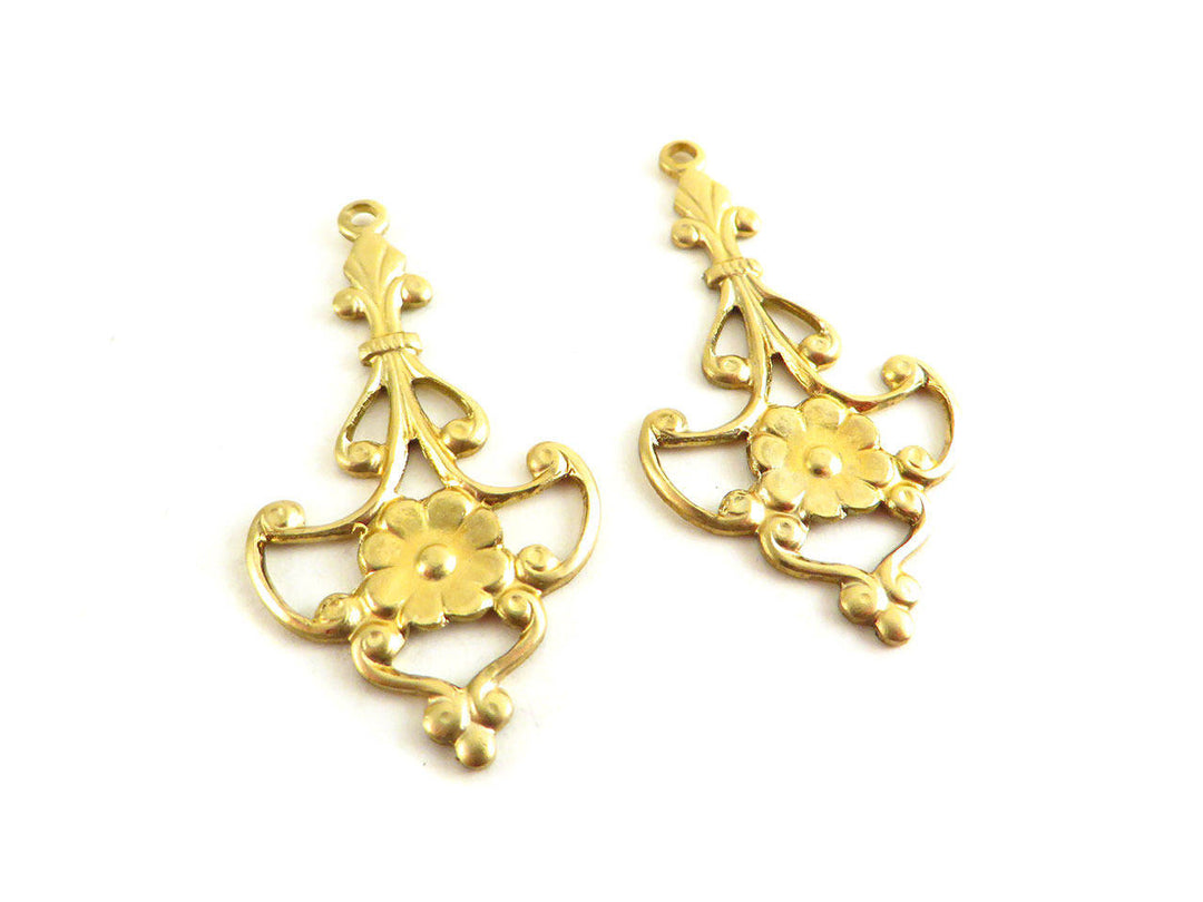 2x Pendentif goutte chandelier fleur Vintage (38mm x 20mm) V-054