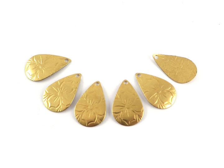 6x Breloque goutte fleur (19mm x 12mm) PP-123