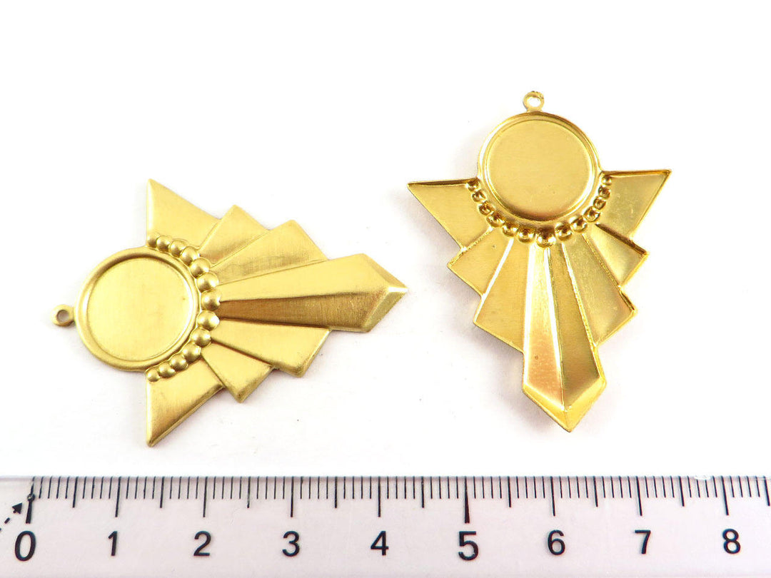 2x Pendentif triangle Art déco support cabochon rond (34mm x 44mm) V-086