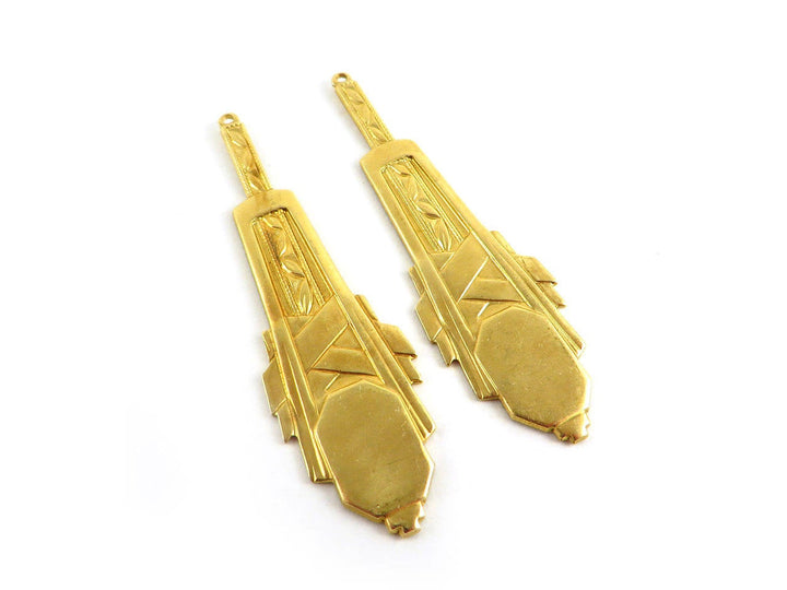 2x Pendentif goutte pendule support Art Déco (53mm x 15mm) V-063