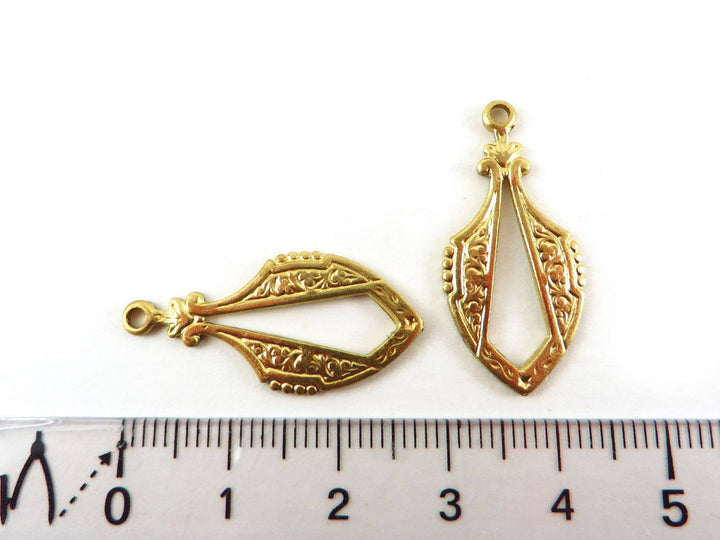 4x Breloque navette ajourée Art Déco (28mm x 13mm) V-047
