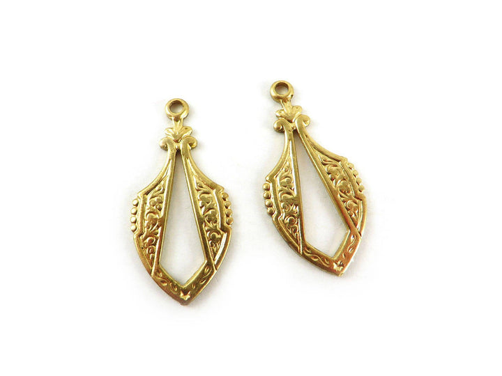 4x Breloque navette ajourée Art Déco (28mm x 13mm) V-047