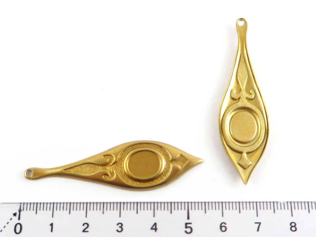 2x Pendentif goutte pointue support cabochon 8x10 (54mm x 15mm) V-002