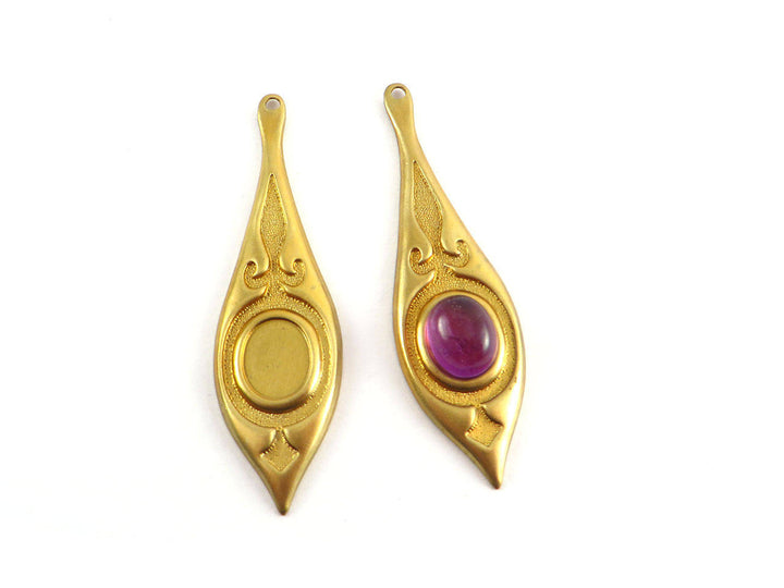 2x Pendentif goutte pointue support cabochon 8x10 (54mm x 15mm) V-002