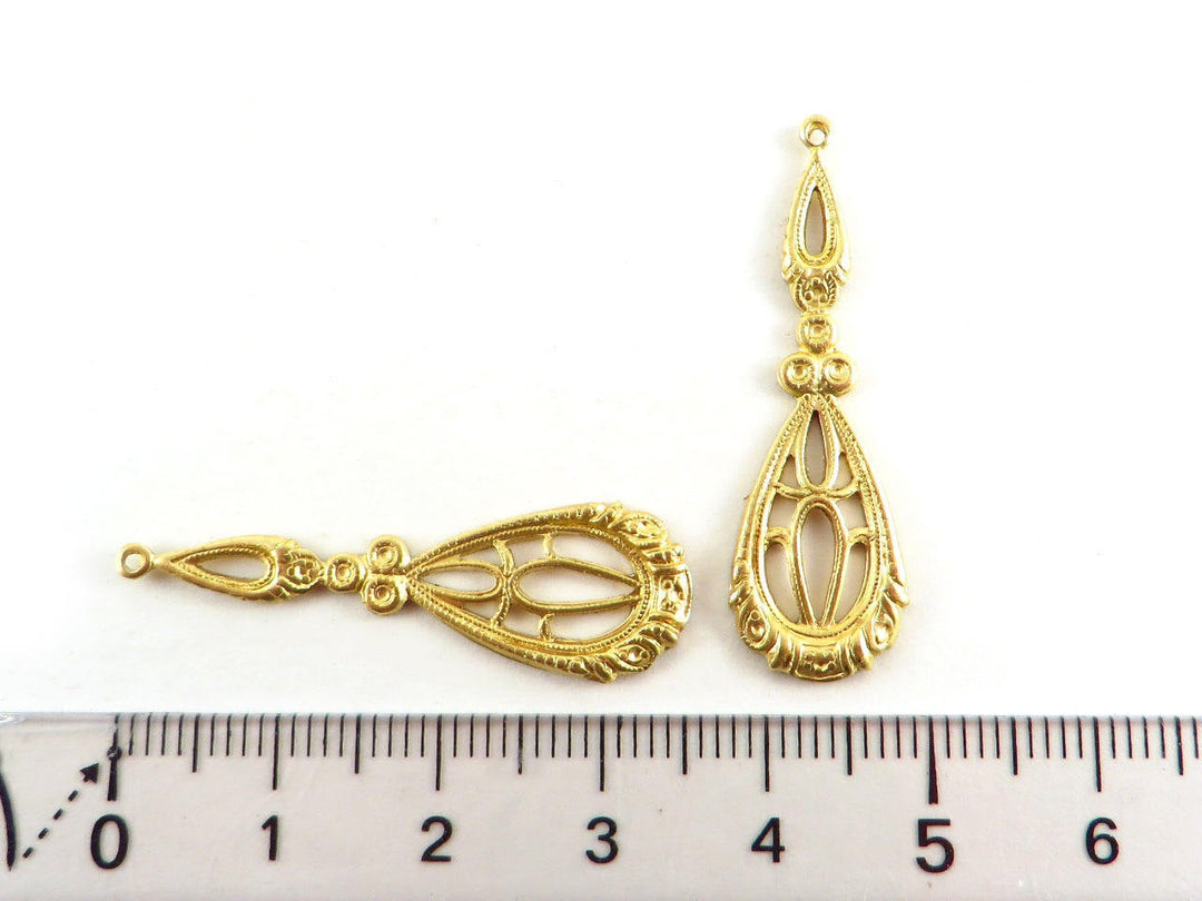 2x Breloque goutte vintage filigrane (35mm x 11mm) V-064