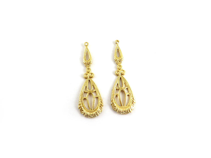 2x Breloque goutte vintage filigrane (35mm x 11mm) V-064